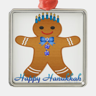 Ornement En Métal Happy Hanoukka Gingerbread Man Menorah
