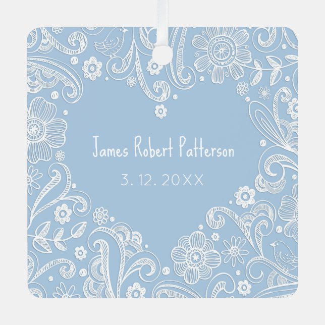 Ornement En Métal Heart Doodle Baby Nom du garçon Anniversaire Bible (Recto)