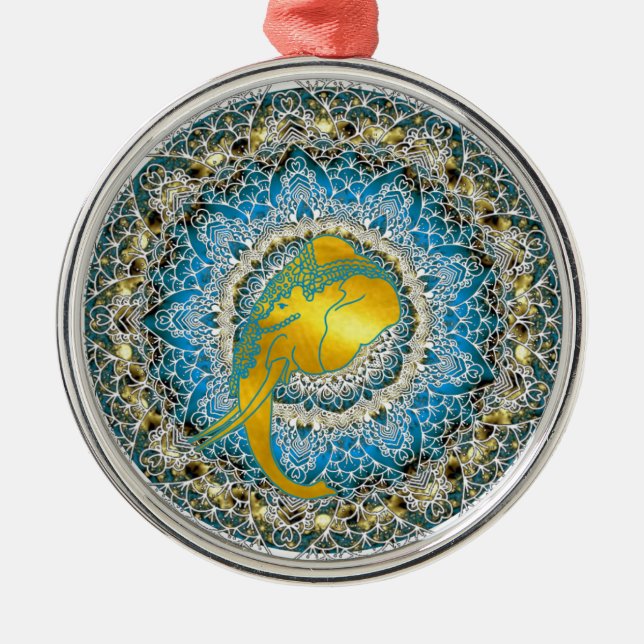 Ornement En Métal Henna Elephant Mandala Ganesha Cadeaux Mindfulness (Devant)