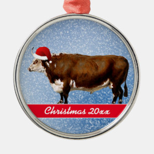 Ornement En Métal Hereford Bull et l'ornement en céramique de Santa 