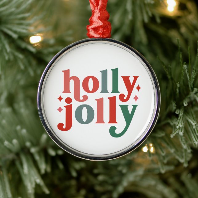 Ornement En Métal Holly Jolly - Typographie des Fêtes Rétro (Arbre)
