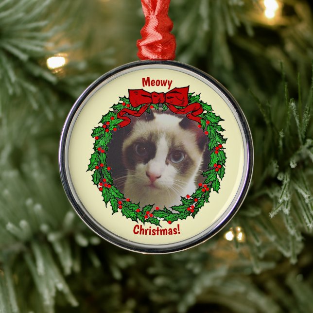 Ornement En Métal Holly Wreath Frame Meowy Christmas Ajouter une pho (Arbre)
