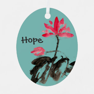 Ornement En Métal Hope & Love Quote Positive Aquarelle Floral Lotus