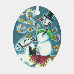 ORNEMENT EN MÉTAL HORSEMAN SNOWMAN SANS TÊTE, HUMOUR XMAS HALLOWEEN,