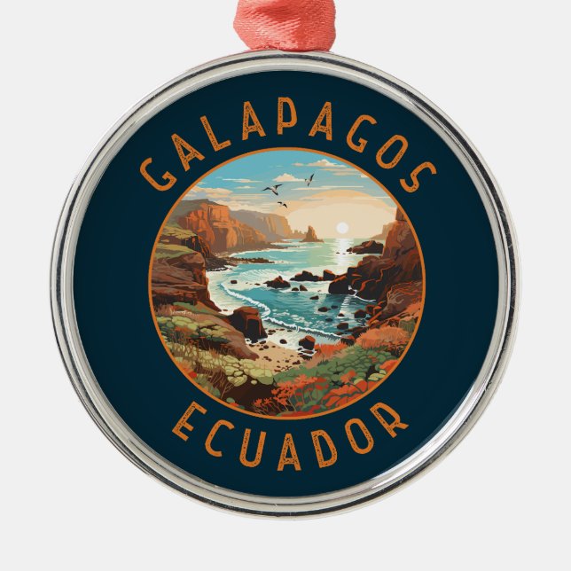 Ornement En Métal Îles Galapagos Cercle en détresse rétro (Devant)