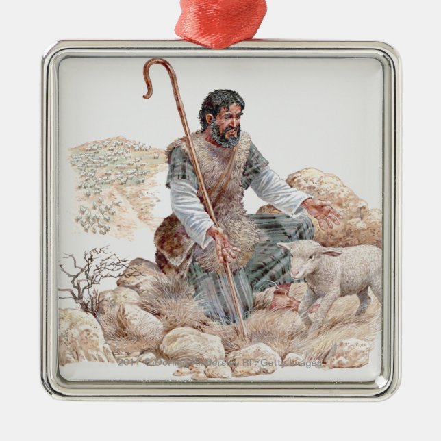 Ornement En Métal Illustration de berger trouvant ses moutons perdus (Devant)