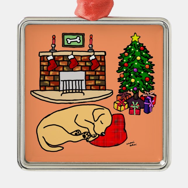 Ornement En Métal Illustration jaune d'arbre de Noël de Labrador (Devant)