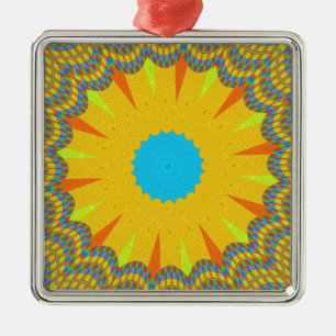 Ornement En Métal Impression Cyan et Gold Mandala Art