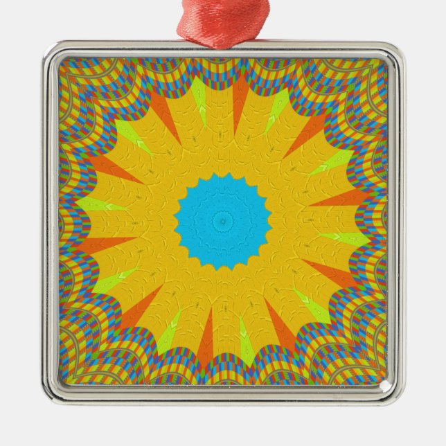 Ornement En Métal Impression Cyan et Gold Mandala Art (Devant)