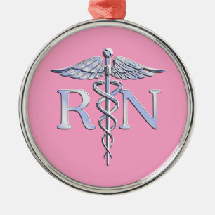 Ornement En Métal Infirmière inscrite Silver Caduceus Décor rose cla