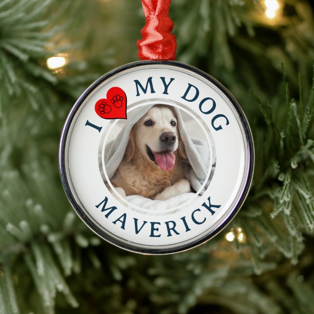 Ornement En Métal J'ADORE MON CHIEN Cadeau photo personnalisé de béb (Arbre)