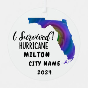 Ornement En Métal J'Ai Survécu ! Hurrican Milton Florida & City Name