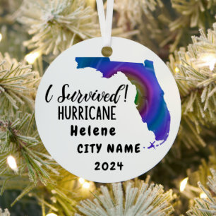 Ornement En Métal J'Ai Survécu ! Hurricane Helene Florida & City Nam