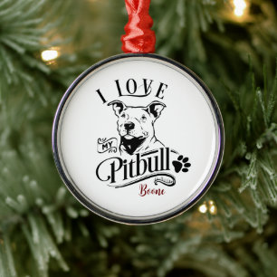 Ornement En Métal J'Aime Mon Pitbull Noël
