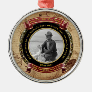 Ornement En Métal Jalon Anniversaire Gold Photo Carte Vintage 70e