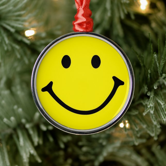 Ornement En Métal Jaune brillant et joyeux visage souriant (Arbre)