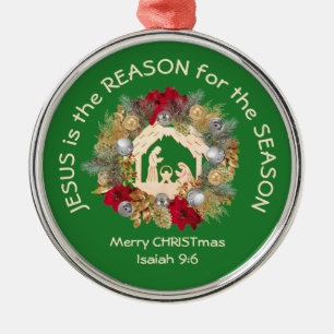 Ornement En Métal JÉSUS EST LA RAISON DE Noël Vert