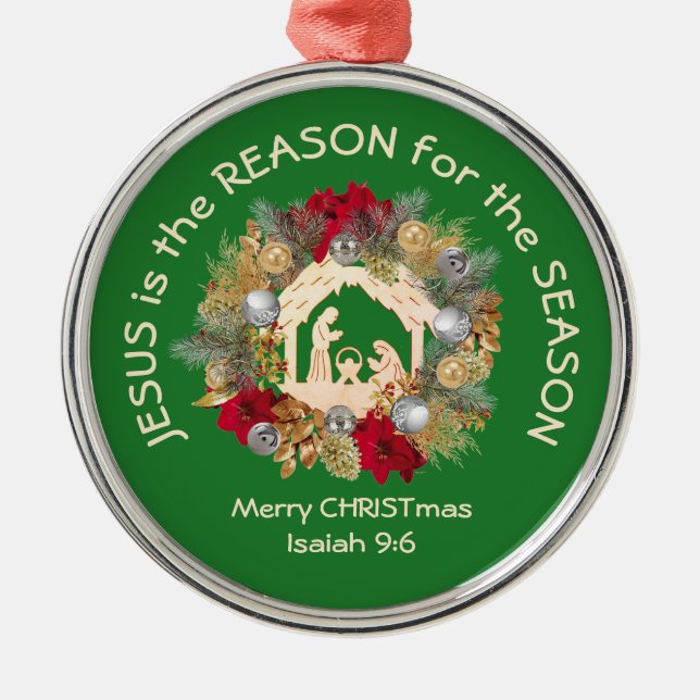 Ornement En Métal JÉSUS EST LA RAISON DE Noël Vert (Devant)