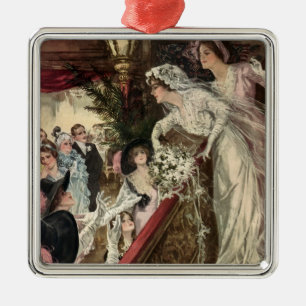 Ornement En Métal Jeunes mariés vintage, mariée victorienne lançant 