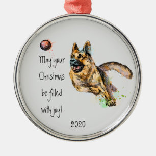 Ornement En Métal Joie de Noël datée Aquarelle Berger Allemand M