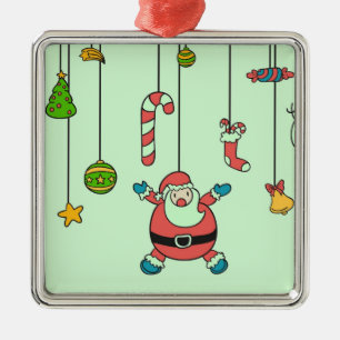 Ornement En Métal Joli dessin animé Père Noël et amis Noël