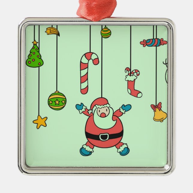 Ornement En Métal Joli dessin animé Père Noël et amis Noël (Devant)