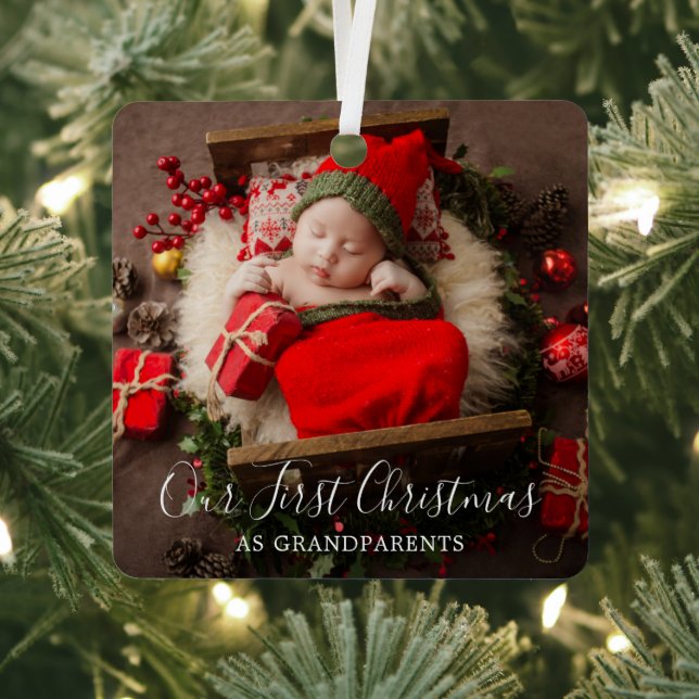 Ornement En Métal Joli Élégant Photo Grand-parents Noël (Insitu)