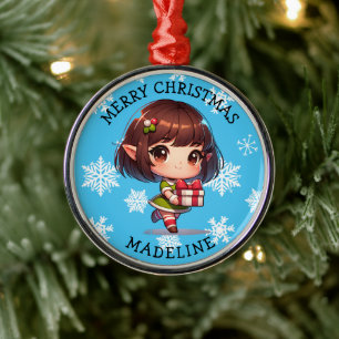 Ornement En Métal Joli Elfe Asiatique d'Anime Noël Personnalisé