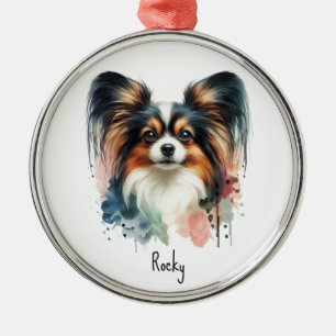 Ornement En Métal Joli Papillon Chien Art Aquarelle 
