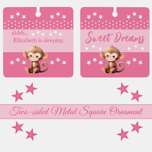 Ornement En Métal Joli singe chut ajoutez le nom dort rose