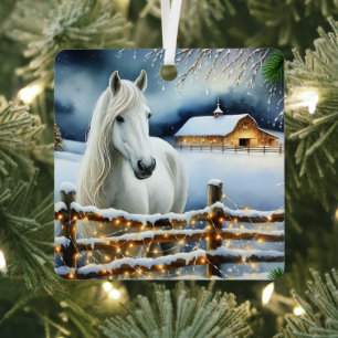 Ornement En Métal Jolie ferme de chevaux blancs Noël personnalisé