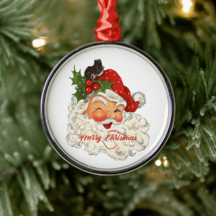Ornement En Métal Jolly vintage Santa Claus Joyeux rétro de Noël