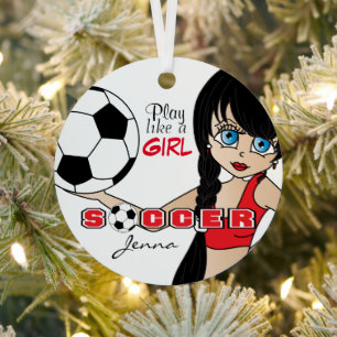 Ornement En Métal Jouer Comme Une Fille   Football   Rouge