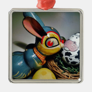 Ornement En Métal Jouet lapin et oeuf de vache