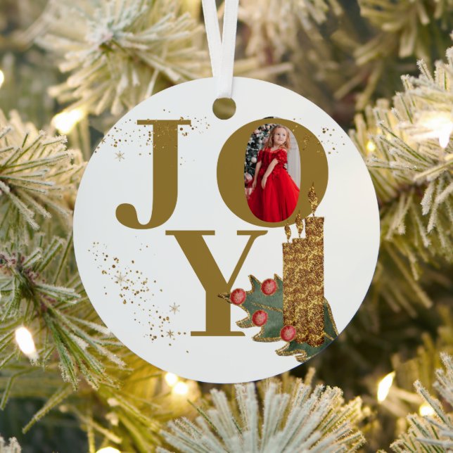 Ornement En Métal Joy Red Sparky Christmas Candles Photo (Insitu)