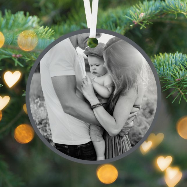 Ornement En Métal Joyeux et lumineux | Photo de Noël gris élégant (Créateur téléchargé)