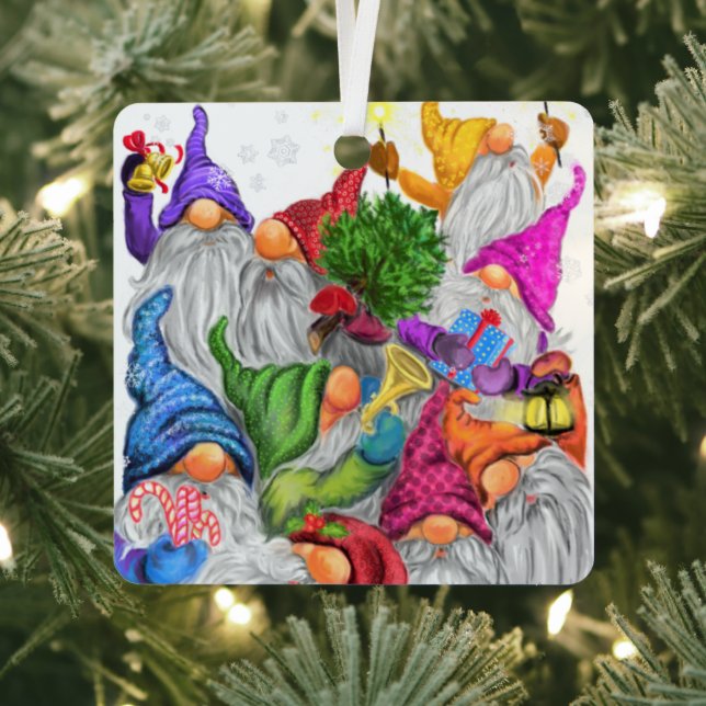 Ornement En Métal Joyeux Gnomes Party Noël Ornament Cadeau (Insitu)