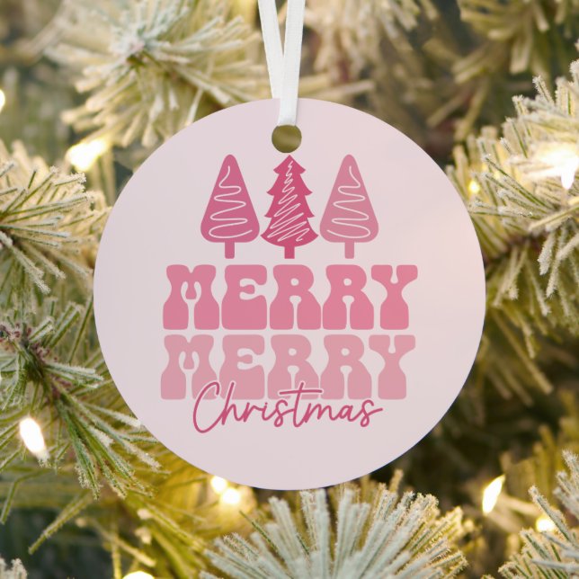 Ornement En Métal Joyeux Joyeux Noël - Conception des Fêtes Rose (Insitu)
