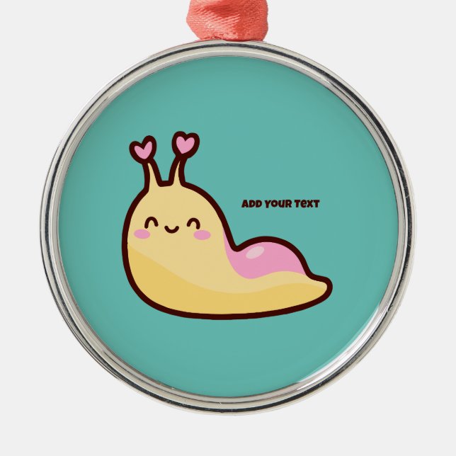 Ornement En Métal Joyeux mignon Slug Texte personnalisé (Devant)
