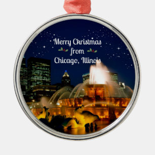 Ornement En Métal Joyeux Noël de Chicago, Illinois