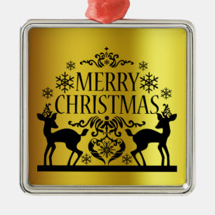 Ornement en métal Joyeux Noël en faux or noir