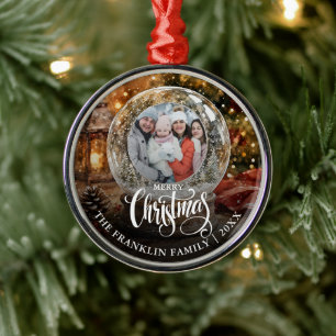 Ornement En Métal Joyeux Noël Globe de Neige Rustique Photo