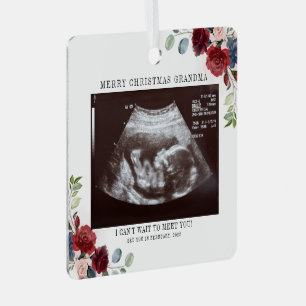 Ornement En Métal Joyeux Noël Grand-mère Floral Ultrasound Photo