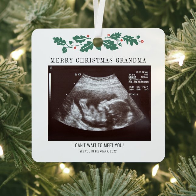 Ornement En Métal Joyeux Noël Grand-mère Ultrasound Grossesse Photo (Insitu)
