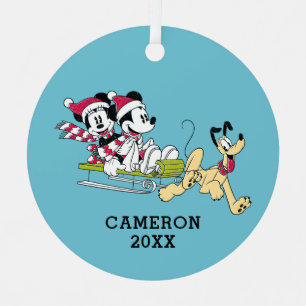 Ornement En Métal Joyeux Noël   Mickey Mouse Luge d'Hiver