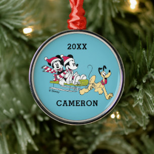 Ornement En Métal Joyeux Noël   Mickey Mouse Luge d'Hiver