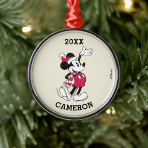 Ornement En Métal Joyeux Noël   Mickey Mouse Santa Claus Vintage
