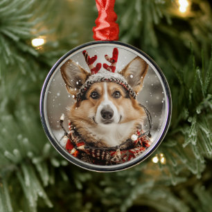 Ornement En Métal Joyeux Noël Pembroke Welsh Corgi Chien