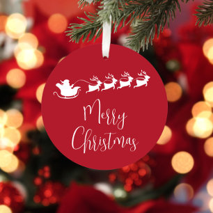 Ornement En Métal Joyeux Noël Père Noël Sleigh Personnalisé Rouge