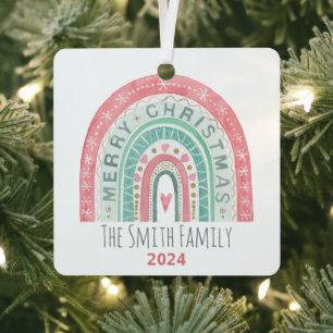 Ornement En Métal Joyeux Noël Rainbow Family Photo aquarelles